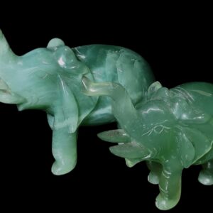 翡翠母子象冰种玉雕 (一对)  Ice Jadeite Carving of Mother and Baby Elephants (a pair)